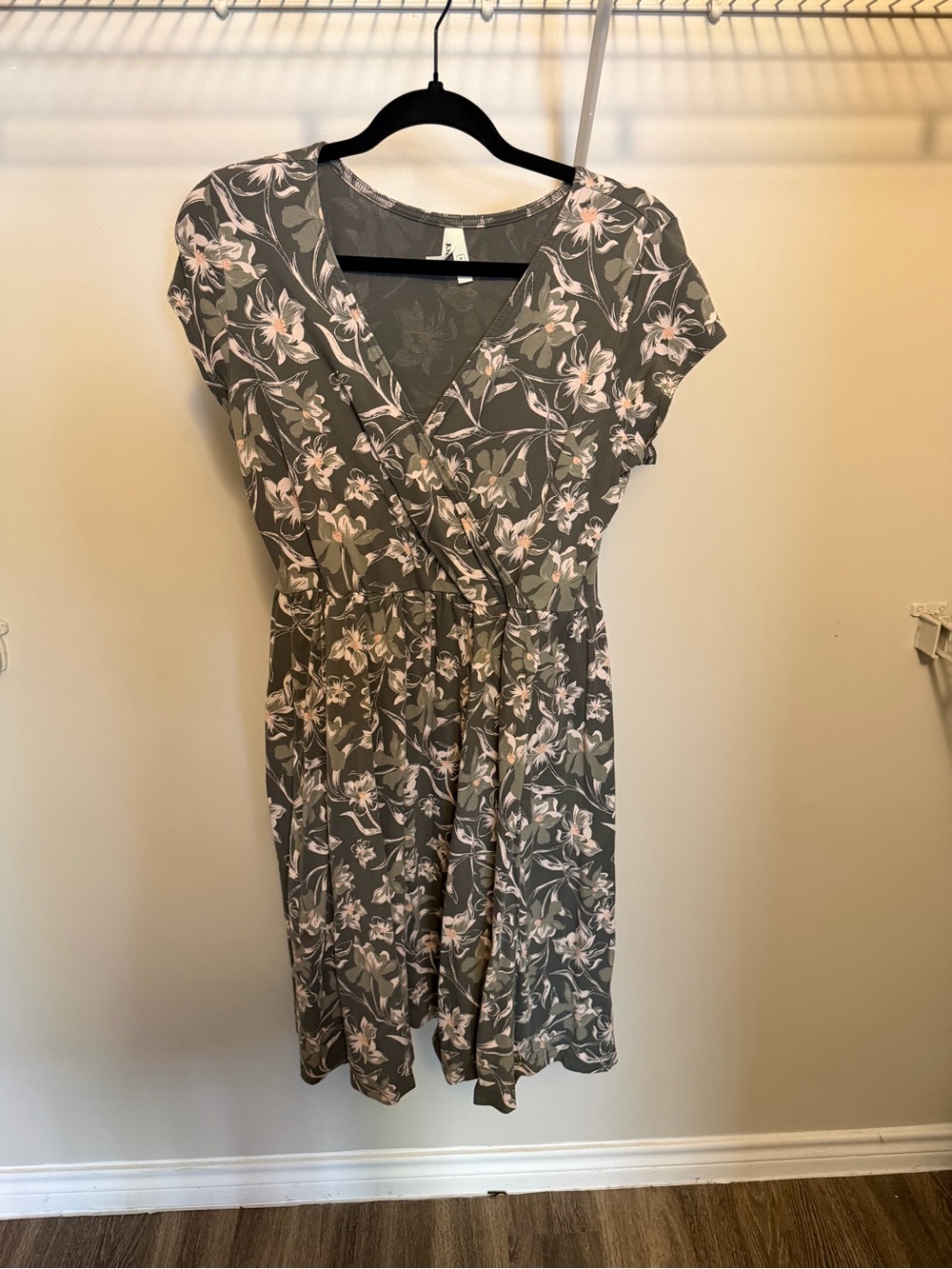 Floral Wrap Midi Dress in Olive Green and Blush